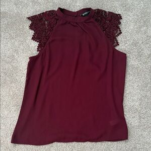 Express Burgundy Lace Accent Blouse